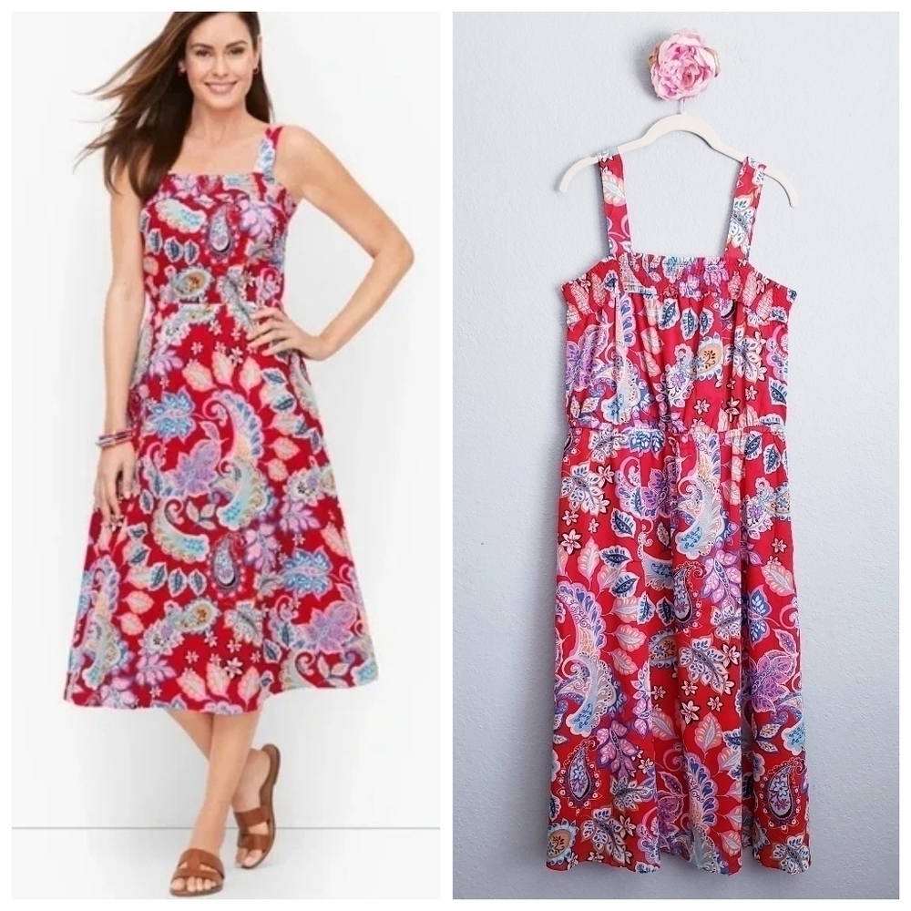 Talbots Red Floral Paisley Midi Dress